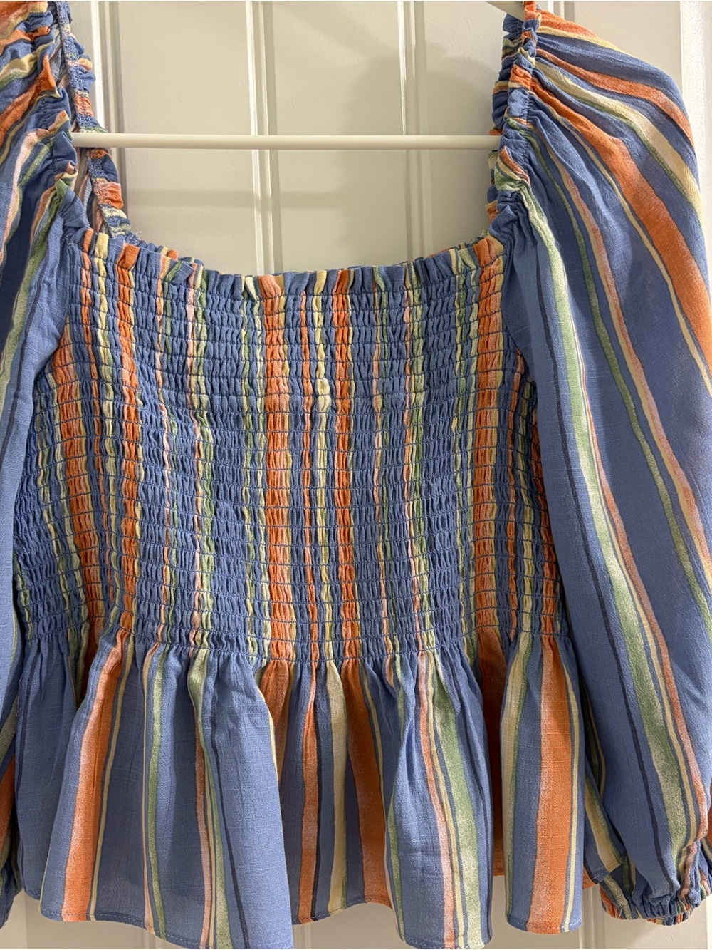 NWT Vestique Emily Striped Smocked Peasant Top Peplum S Boho Festival - Picture 2 of 6